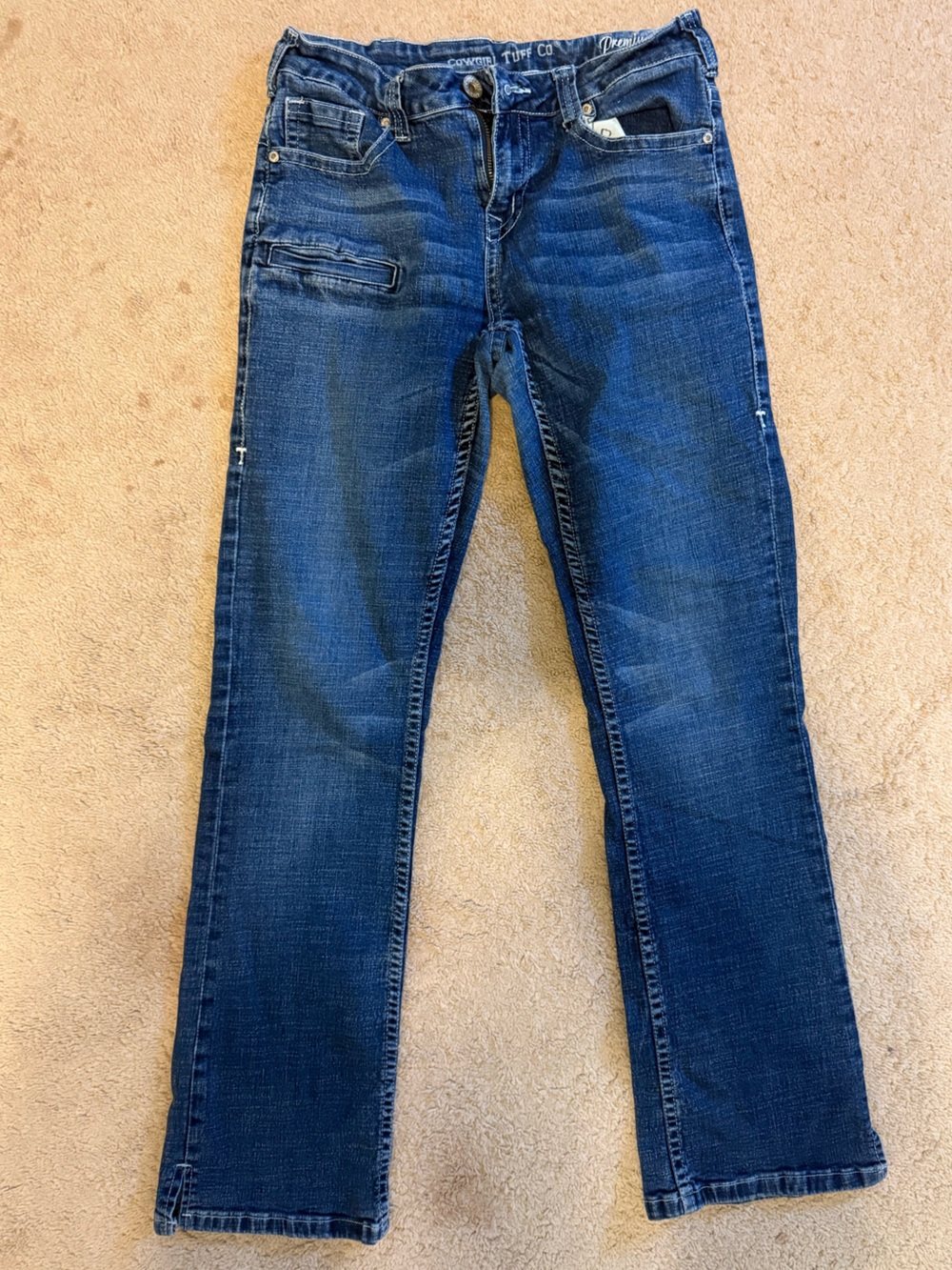Cowgirl Tuff Blue Denim Jeans with White Accent